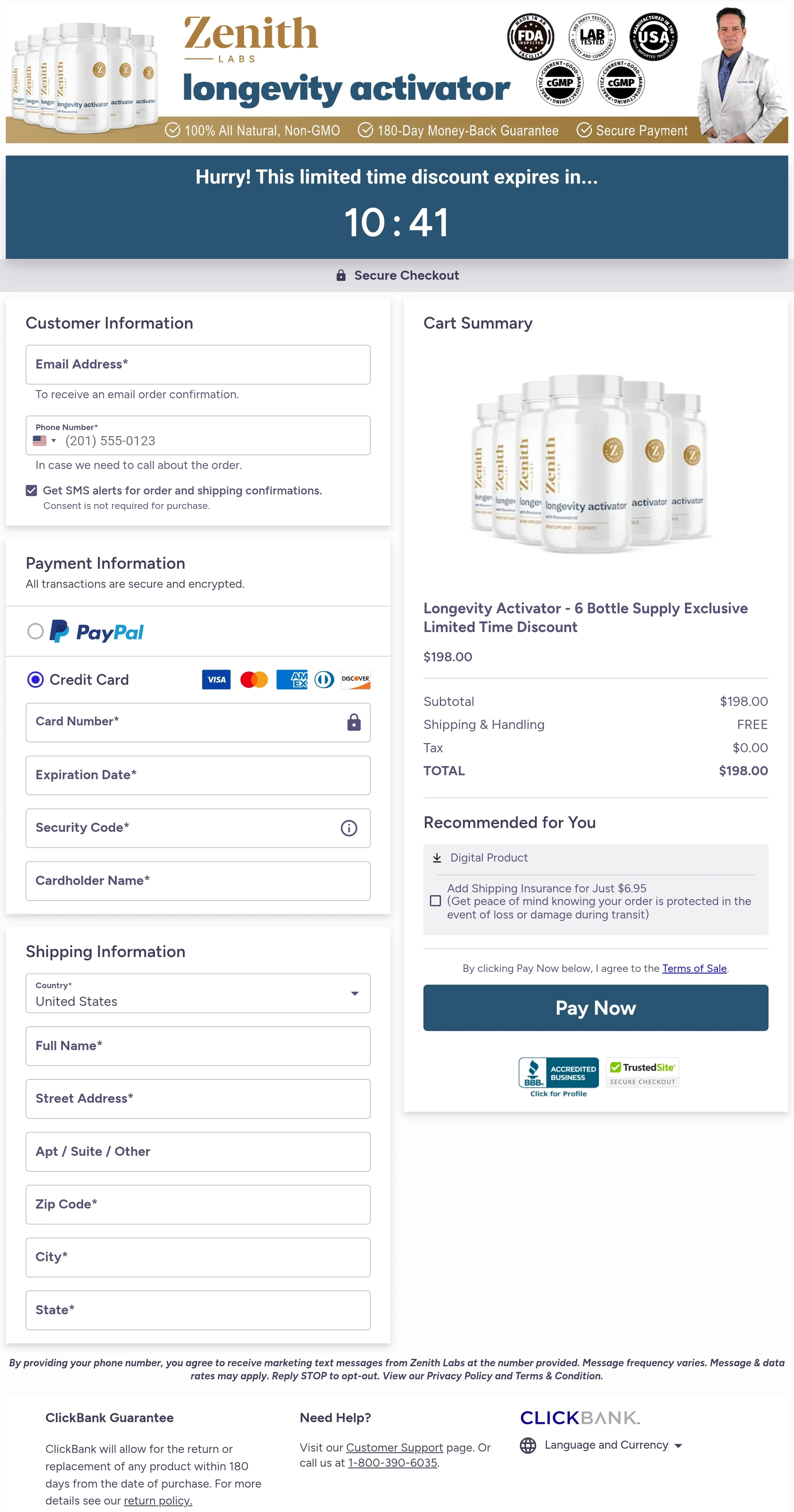 Longevity Activator order form